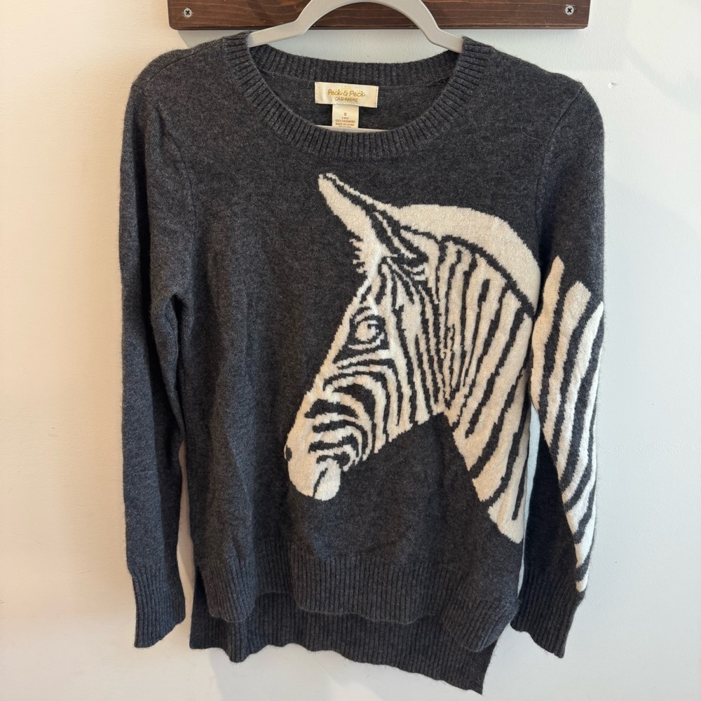 Peck &‎ Peck 2 Ply 100% Cashmere Gray Zebra Sweater Small